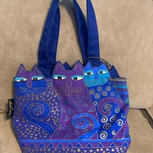 Laurel Burch designer cat bag in indigo blue and purple.